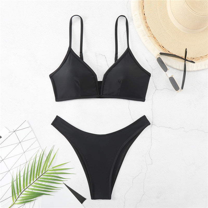 Damen Triangelbikini mit hoch geschnittenem Slip und verstellbaren Trägern R&B
