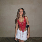 Damen Leder-Corset-Top mit Schnürung und asymmetrischem Schnitt R&B