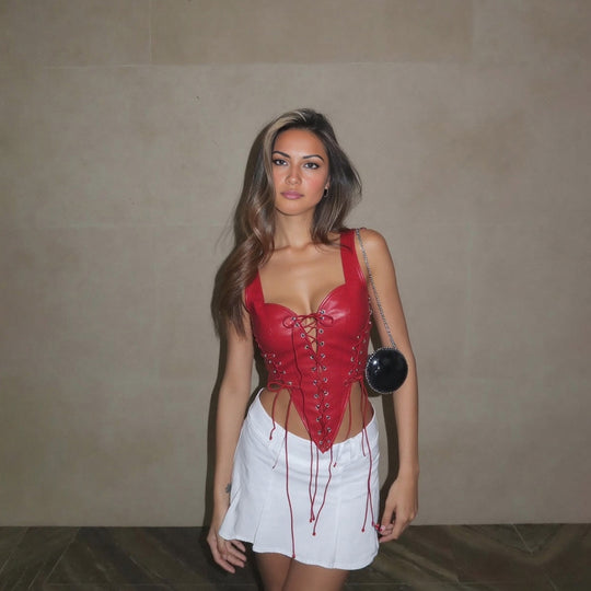 Damen Leder-Corset-Top mit Schnürung und asymmetrischem Schnitt R&B
