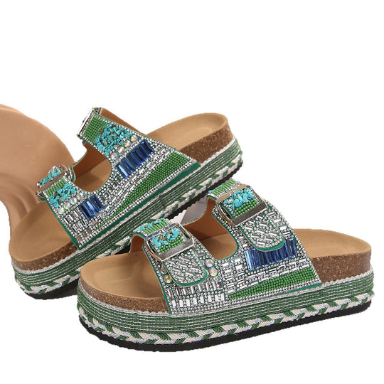 Damen modische Plateau-Sandalen mit funkelnden Schmuckelementen R&B
