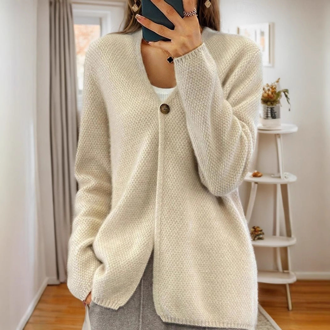 Damen Strickjacke mit strukturiertem Design und elegantem Knopf R&B