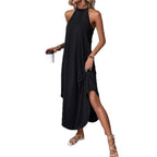 Damen lässiges Sommermaxikleid mit elegantem Halternetz und praktischen Taschen R&B