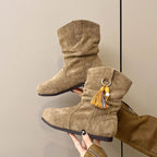 Damen Bequeme Winterstiefel aus weichem Wildleder mit modischem Designschnallen R&B