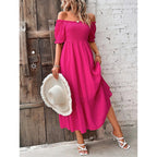 Damen Off-Shoulder Maxikleid mit voluminösen Ärmeln und fließendem Schnitt R&B