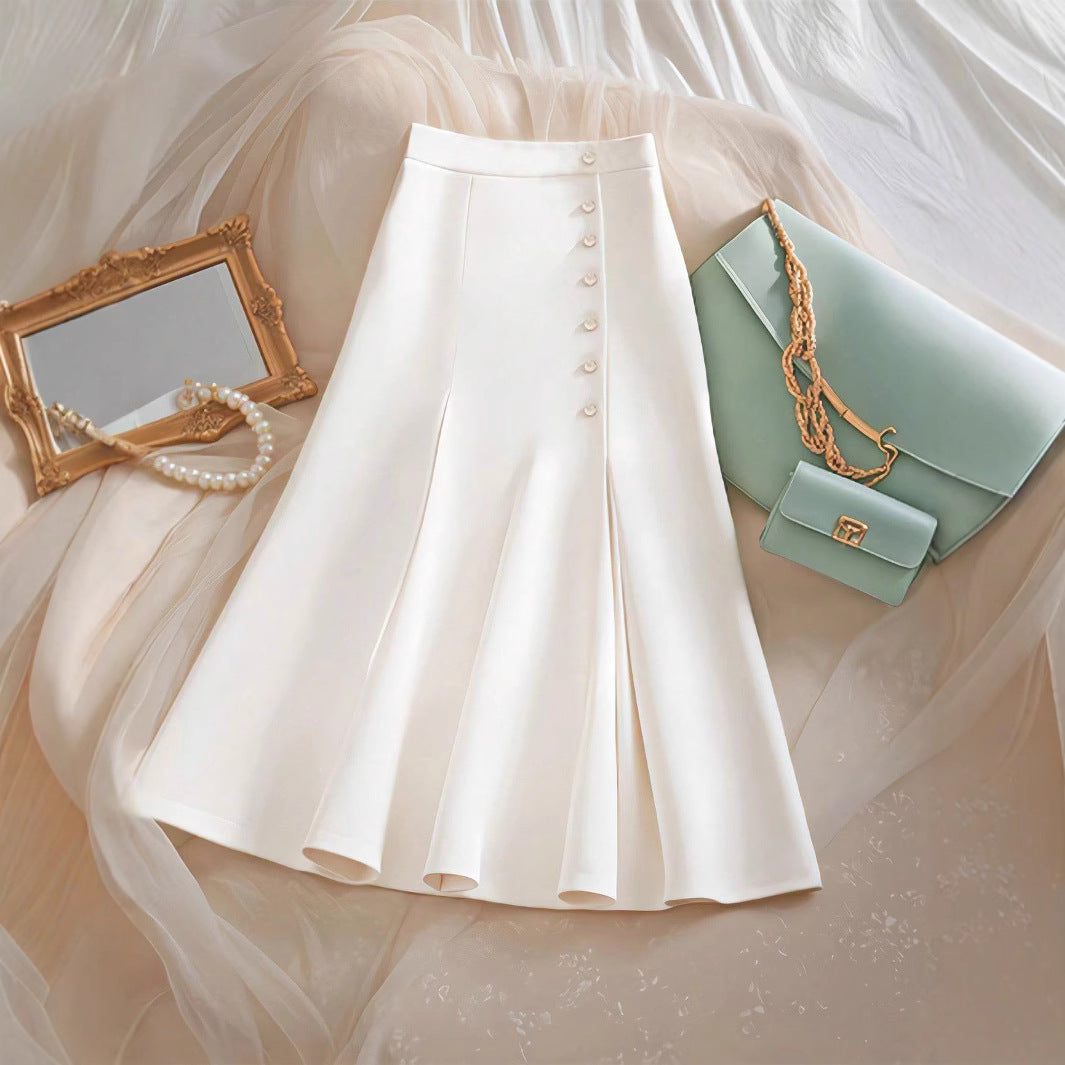 Damen Eleganter Midirock mit Knopfdetails und schwingendem Saum R&B