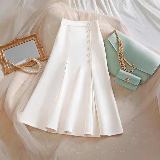 Damen Eleganter Midirock mit Knopfdetails und schwingendem Saum R&B