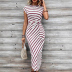 Damen Wickelkleid im modernen Streifenlook mit Taillenknoten R&B