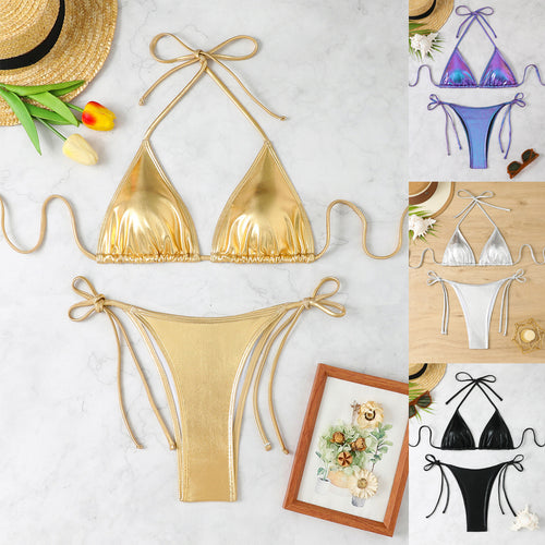 Damen Triangel-Bikini-Set mit hohen Beinausschnitten und verstellbaren Trägern R&B