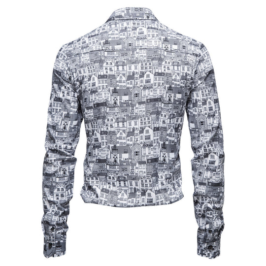 Herren Langarmhemd mit kreativem Stadtmotiv und moderner Passform R&B