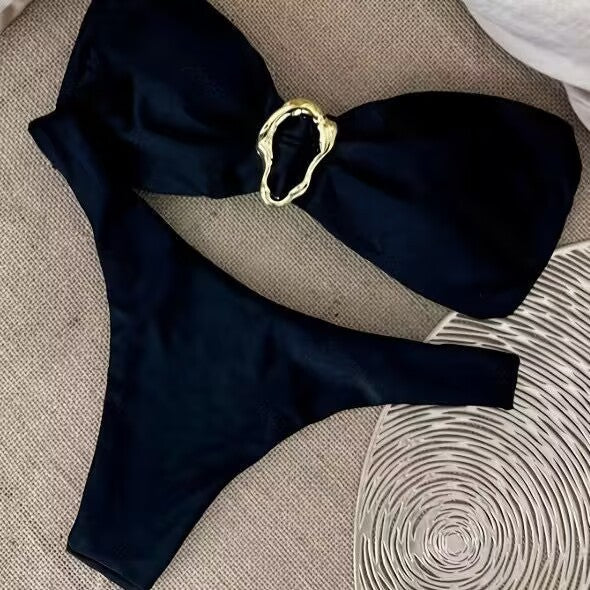 Damen Bikini-Set mit elegantem Knoten und goldener Akzentverzierung R&B