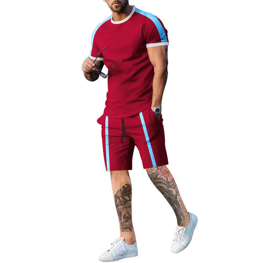 Herren Sportliches Kurzarm- und Shorts-Set mit Kontraststreifen R&B