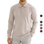 Herren Langarm-Polohemd mit strukturiertem Rippenmuster und Knopfdetail R&B