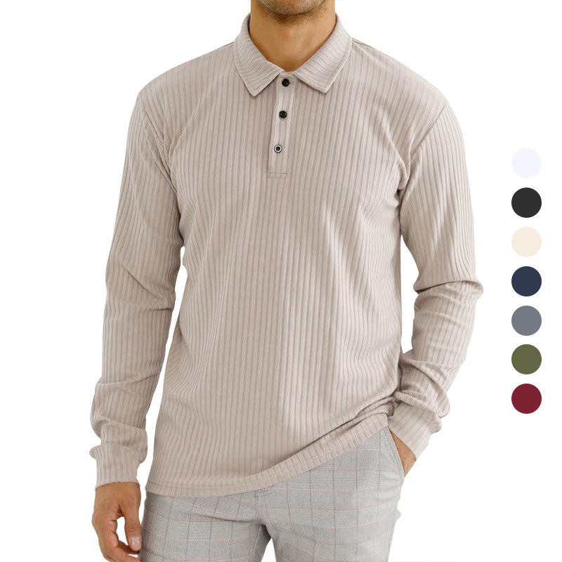 Herren Langarm-Polohemd mit strukturiertem Rippenmuster und Knopfdetail R&B
