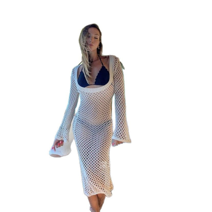 Damen Elegantes Netzkleid mit langen Ärmeln R&B