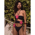 Damen Bandeau-Bikini mit floralen Applikationen und rückenfreier Gestaltung R&B