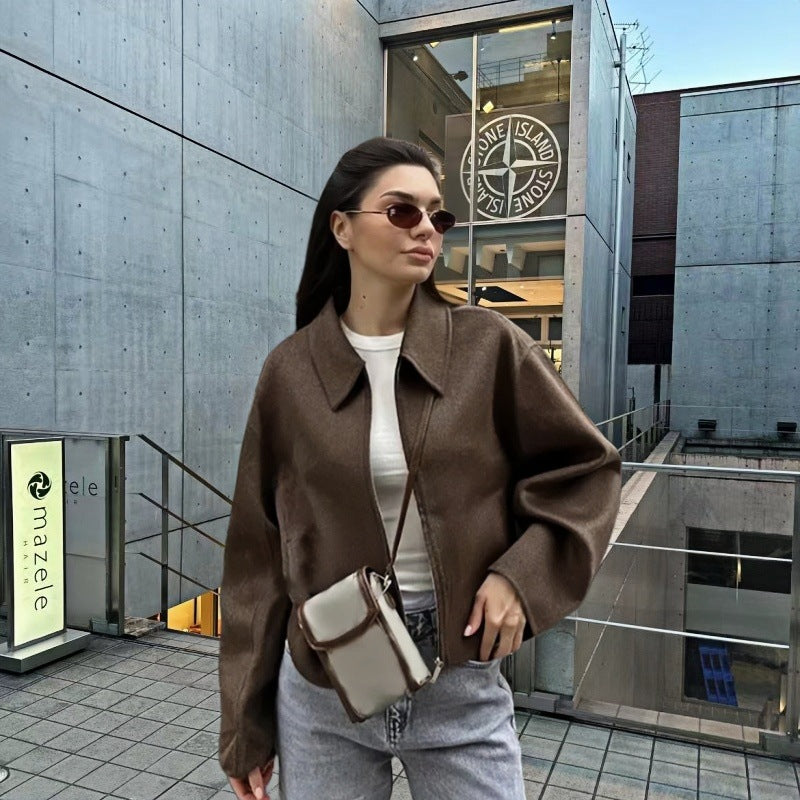 Damen Modische Kurzjacke mit voluminösen Ärmeln und lässigem Schnitt R&B