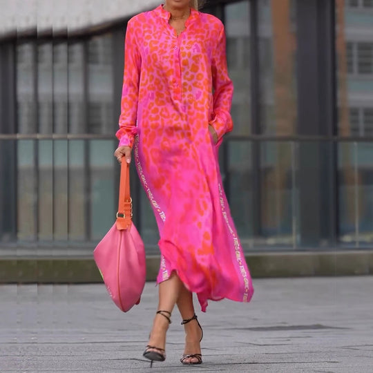 Damen Maxikleid mit lässiger Knopfleiste und animalischen Mustern Heidi-Mode