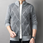 Herren Strickjacke mit modernem Zipper und grafischem Muster R&B