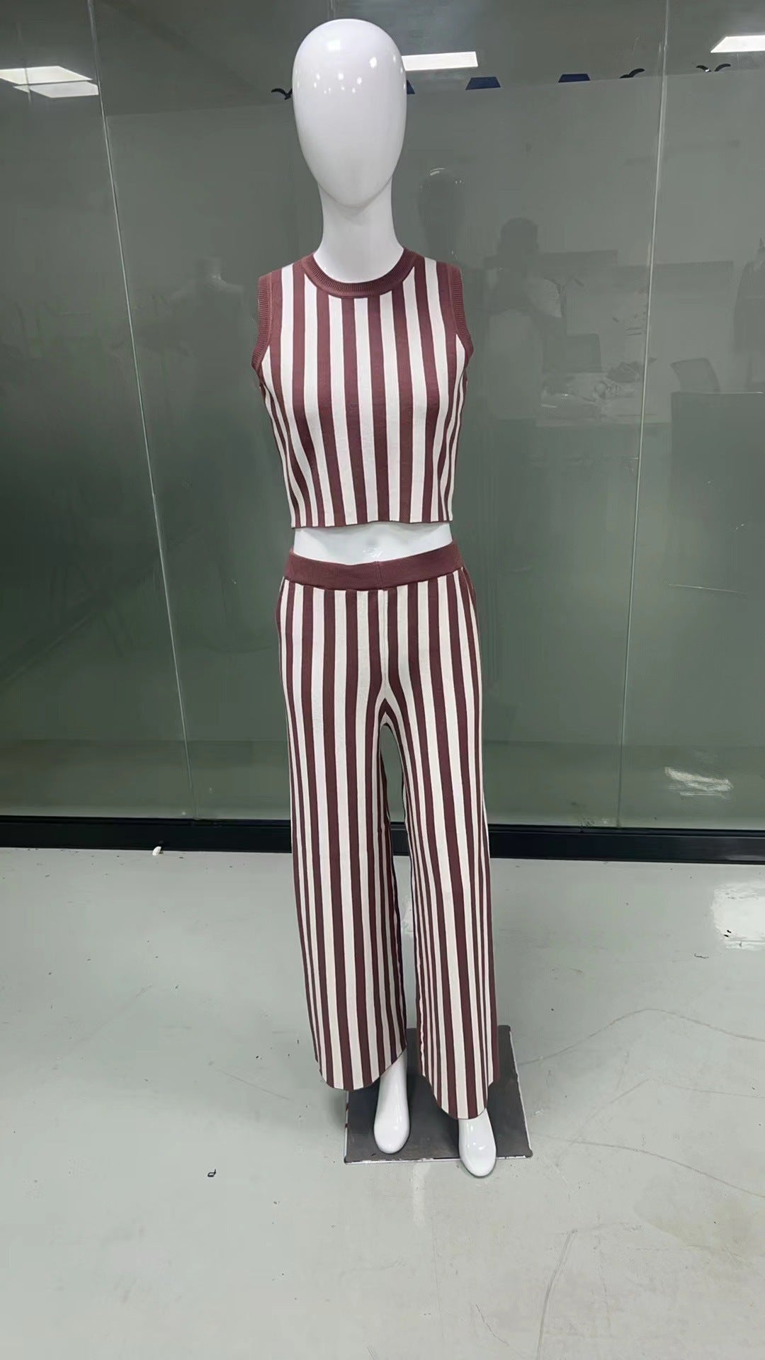 Damen lässiger Jumpsuit mit gestreiftem Design und hohem Bund R&B