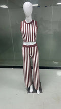 Damen lässiger Jumpsuit mit gestreiftem Design und hohem Bund R&B