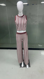 Damen lässiger Jumpsuit mit gestreiftem Design und hohem Bund R&B