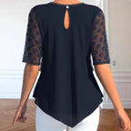 Damen nan Tüllbluse mit bestickten Punkten, halbtransparenten Ärmeln und asymmetrischem Stufensaum R&B