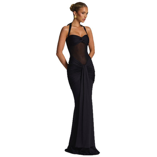 Damen Elegantes Maxikleid mit Tiefem Rückenausschnitt und Raffinierten Falten R&B