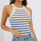 Damen elegantes halterloses Oberteil mit feinem Streifenmuster R&B