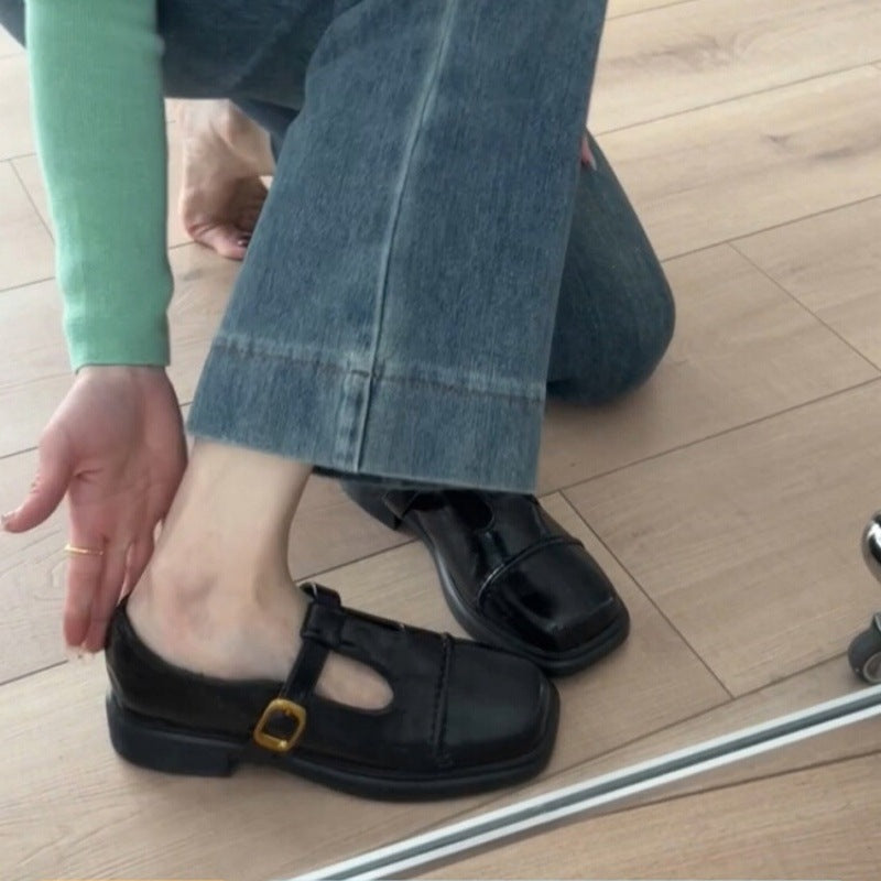 Damen elegante T-Strap Ballerinas mit modischer Schnallenverzierung R&B