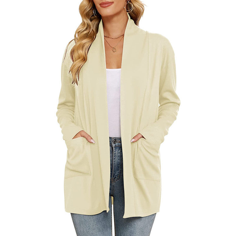 Damen lässiger Longcardigan mit Taschen R&B