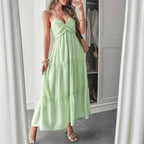 Damen Maxidress mit elegantem Rüschendesign und verstellbaren Spaghettiträgern R&B