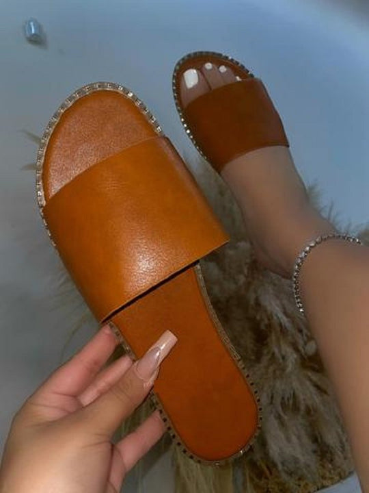 Damen Komfortable Slides mit eleganter Kettenverzierung R&B