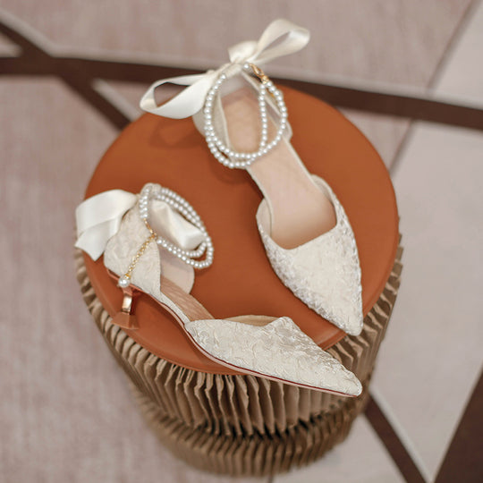 Damen elegante spitze Slingback-Pumps mit luxuriösem Perlenschmuck R&B