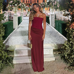 Damen Elegantes Cocktail-Maxi-Kleid mit schulterfreiem Design und sanfter Raffung R&B