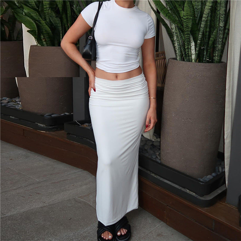 Damen elegantes Maxi-Kleid und crop-top Set mit figurbetontem Schnitt R&B