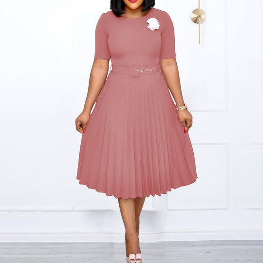Damen Plissiertes Kleid mit Taillengürtel und eleganter Silhouette R&B