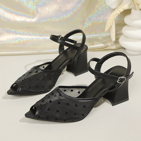Damen stilvolle Sandalen mit transparentem Riemen und Blockabsatz R&B