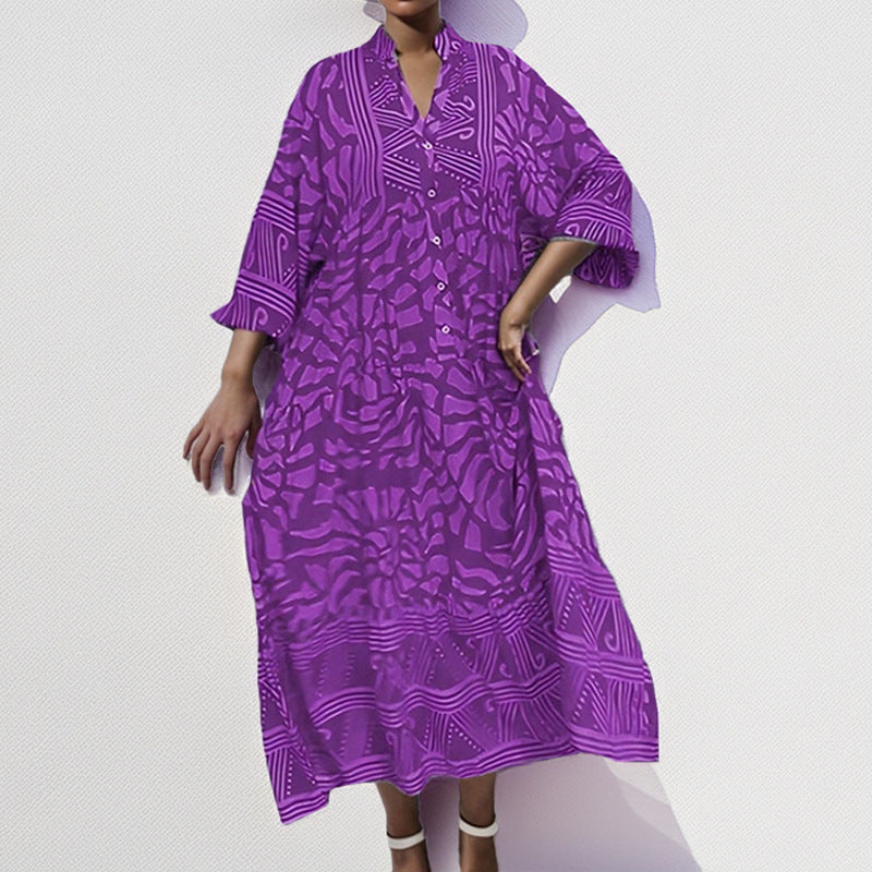 Damen Tunika-Kleid mit Einzigartigem Grafikdruck und Weiten Ärmeln R&B