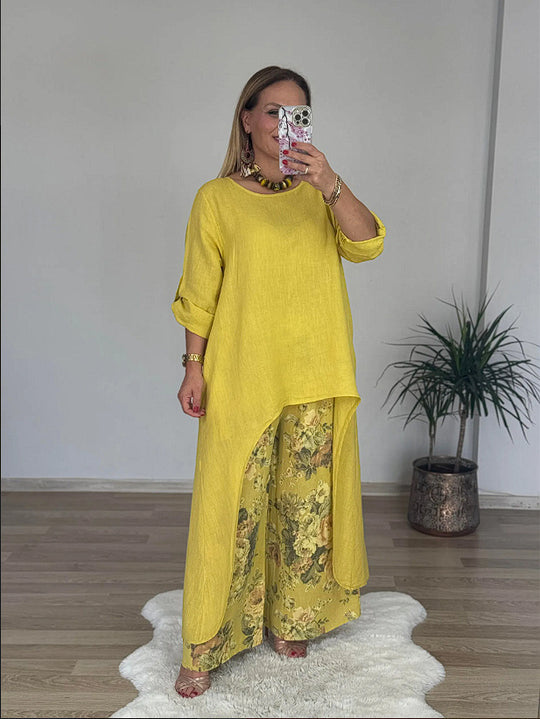 Damen Relaxed Fit Leinen Tunika Top R&B