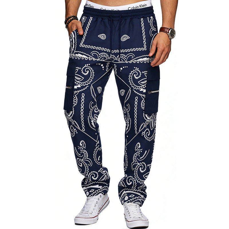 Herren nan Cargo-Jogginghose mit Paisley-Muster, elastischem Bund, multiple Reißverschluss- und Klappentaschen R&B