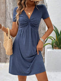 Damen Freizeitkleid mit elegantem V-Ausschnitt und figurschmeichelndem Knötchen-Design R&B
