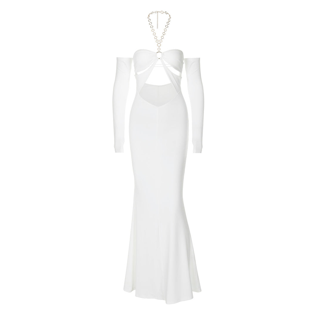 Damen Elegantes Maxikleid mit Cut-Out Details und schulterfreien Ärmeln R&B