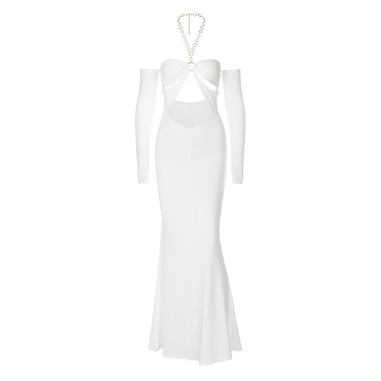 Damen Elegantes Maxikleid mit Cut-Out Details und schulterfreien Ärmeln R&B