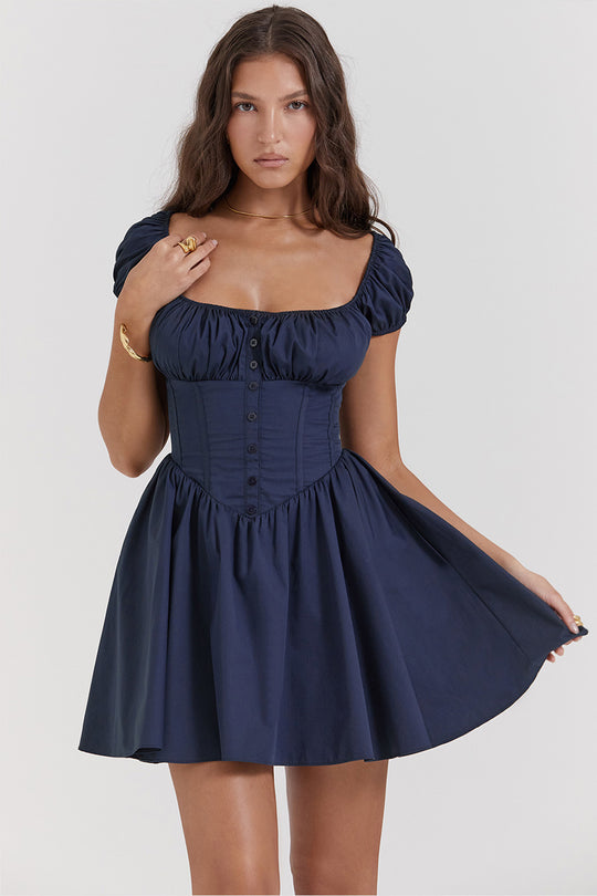 Damen Kurzärmeliges Sommerkleid mit raffiniertem Puffärmel-Design und Taillenbetonung R&B