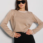 Damen gestreifter, lässiger Pullover aus hochwertigem Baumwollmix R&B