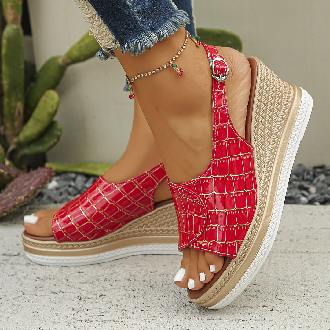 Damen Wedge-Sandalen mit elastischen Riemen und modischem Krallenmuster R&B