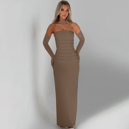 Damen Elegantes schulterfreies Abendkleid mit Flügelärmeln R&B