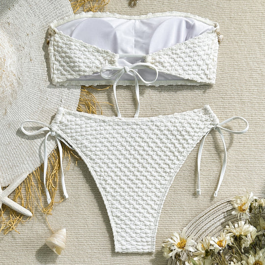 Damen Bandeau-Bikini mit edlen Muschelverzierungen R&B