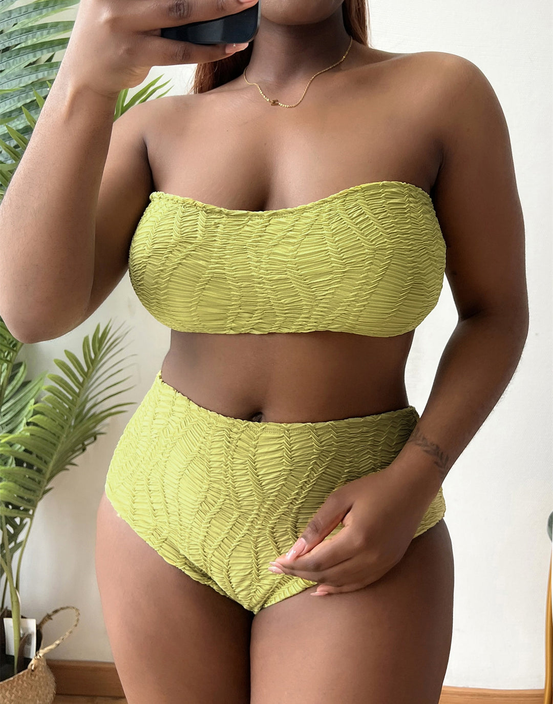 Damen Hoch tailliertes Bustier-Bikini-Set mit Rüschen-Design R&B