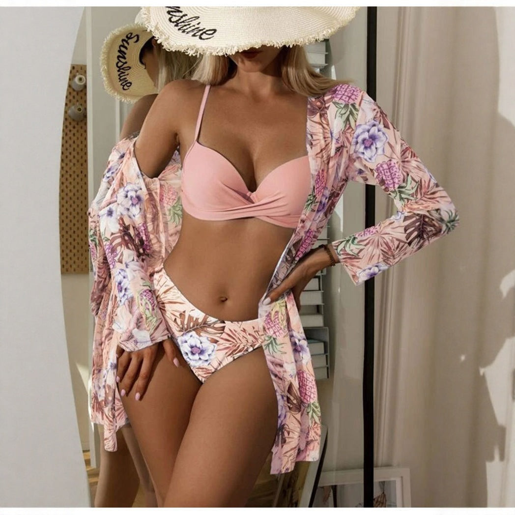 Damen geraffte Strandüberjacke mit floralem Muster R&B